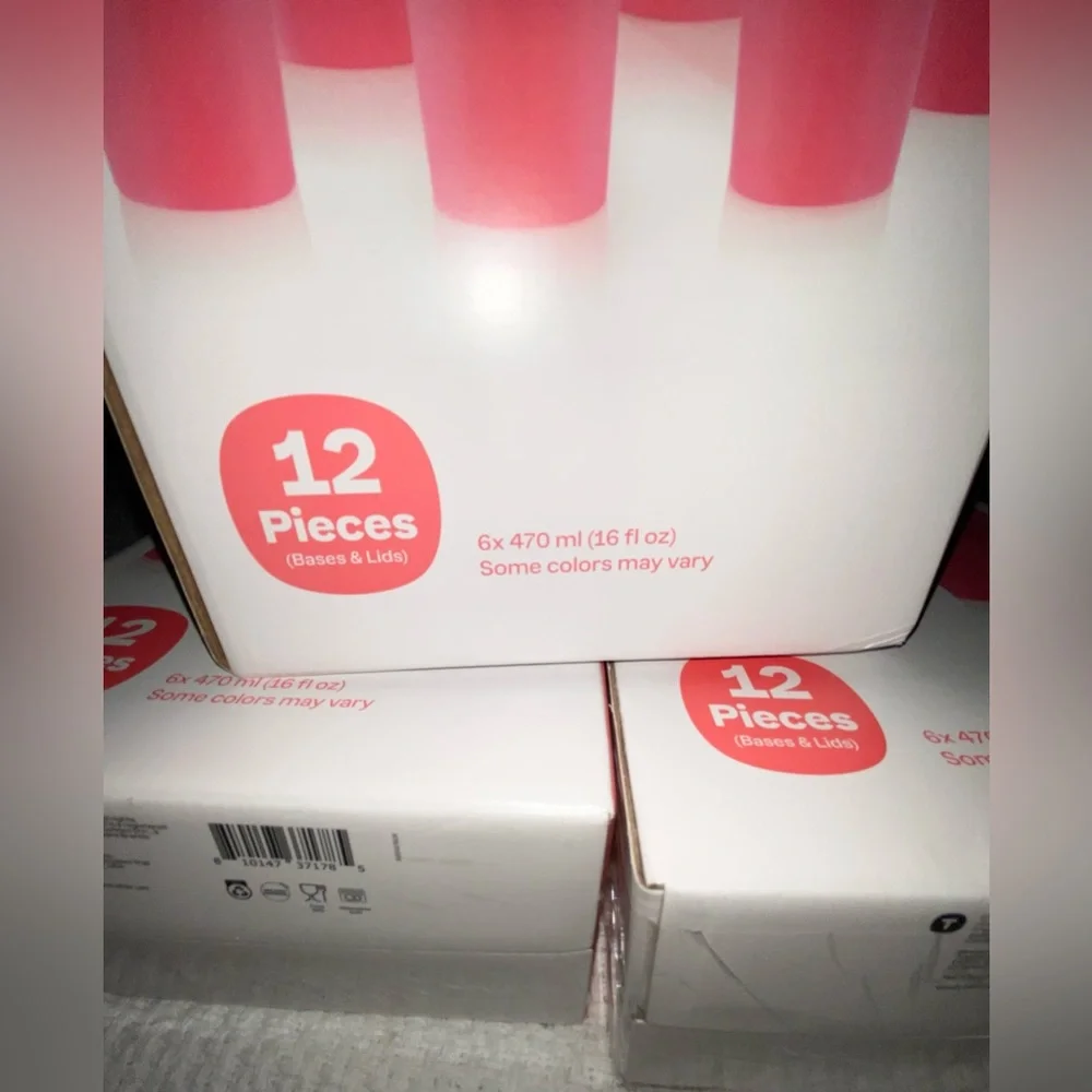 NIB NEW Tupperware Pink Lidded 16 oz 6-Tumbler Cups Set x 3 (3 sets included)